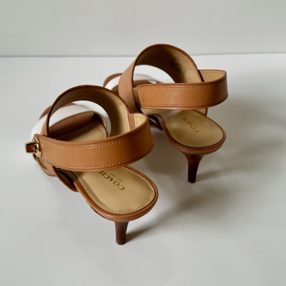 Coach "Marla" Tan / Ivory Leather Dress Sandals Kitten Heels Size 8 M Mint Cond - Picture 3 of 7